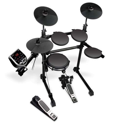 DM6 drum module
DMPad dual-zone pad
(3) ProPad drum pads
StealthKick pad
(3) ProPad cymbal pads
ProKick pedal
DMHat pedal
ProRack II complete with arms and clamps
Cable snake
Drumsticks, pair
Drum key
Power supply
Quick start guide